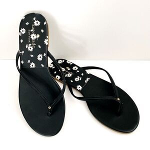 Kate Spade Black logo Studded Daisy Print Sandals sz 9 Casual Dainty Feminine